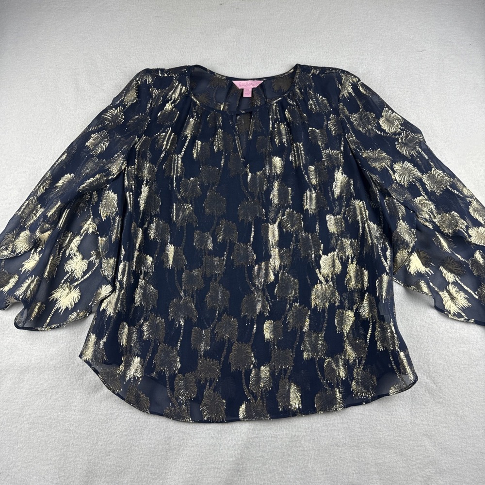 Lilly Pulitzer Flowing Sheer Palm Tree Blouse Women's Size XS Preppy Classy Boho